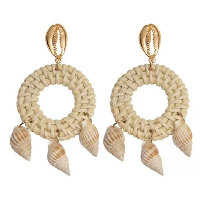 Puka Shell Cowrie Statement Dangle Earrings