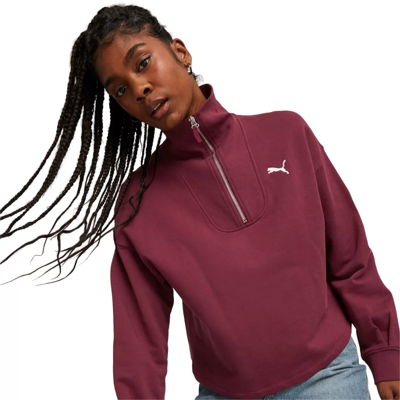 Puma women's sweatshirt with half zip Her High-Neck 676005-22 dark jasper