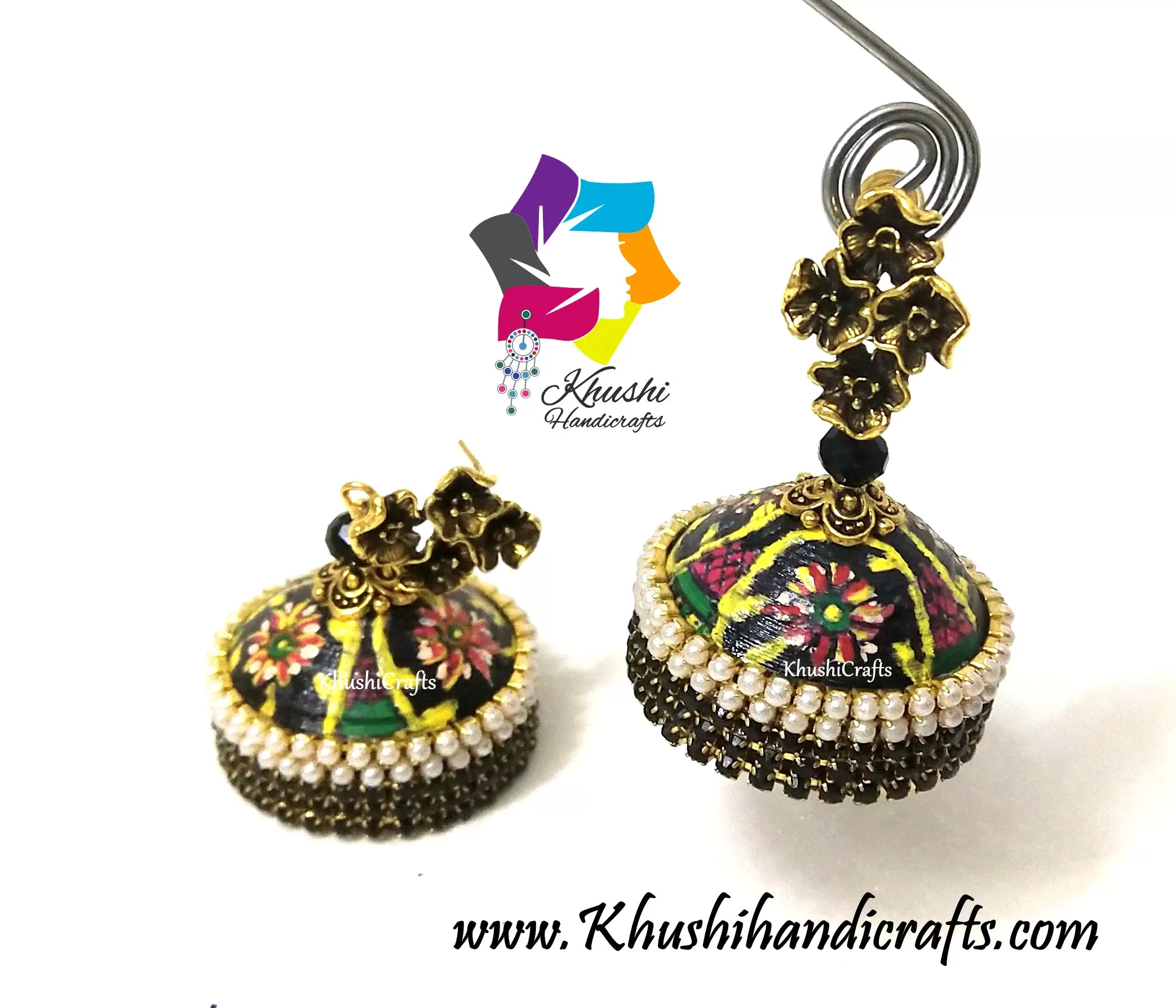 Quilling Jhumkas, Beautiful Paper Stud Earrings with Kalamkari work