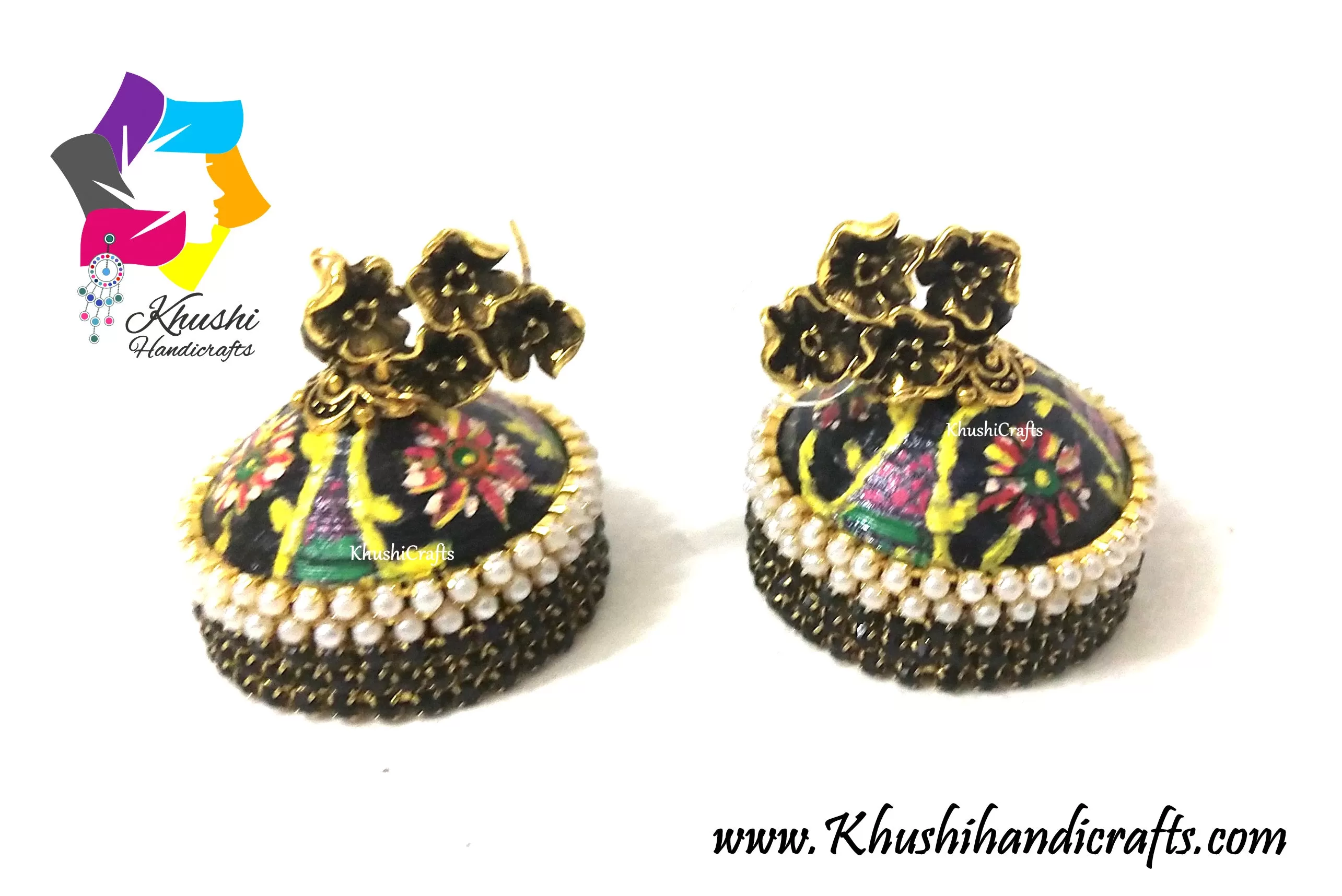 Quilling Jhumkas, Beautiful Paper Stud Earrings with Kalamkari work