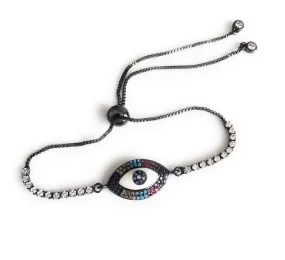 Rhinestone Black Bracelet, Evil Eye Bolo Bracelet