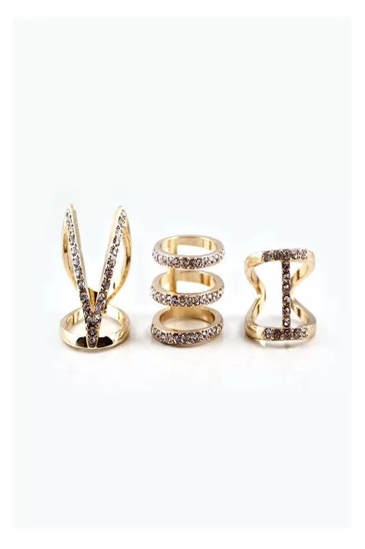 Rhinestone Cutout Ring Set