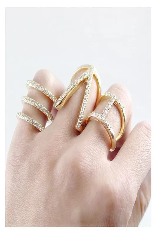 Rhinestone Cutout Ring Set