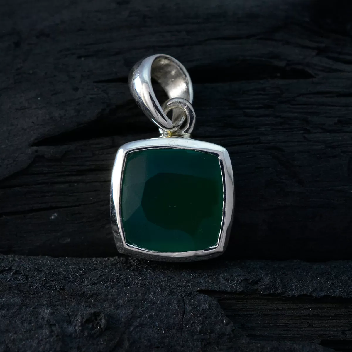 Riyo Aesthetic Gems Cushion Faceted Green Green Onyx Solid Silver Pendant Gift For Wedding