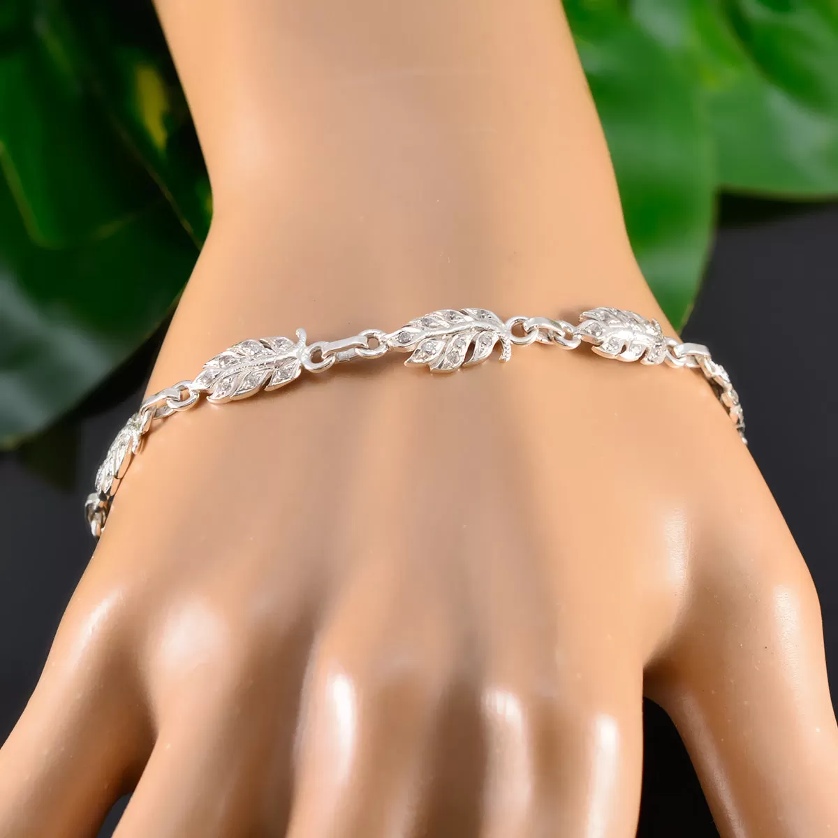 Riyo Attractive 925 Sterling Silver Bracelet For Girl White CZ Bracelet Bezel Setting Bracelet Bangle Bracelet L Size 6-8.5 Inch.