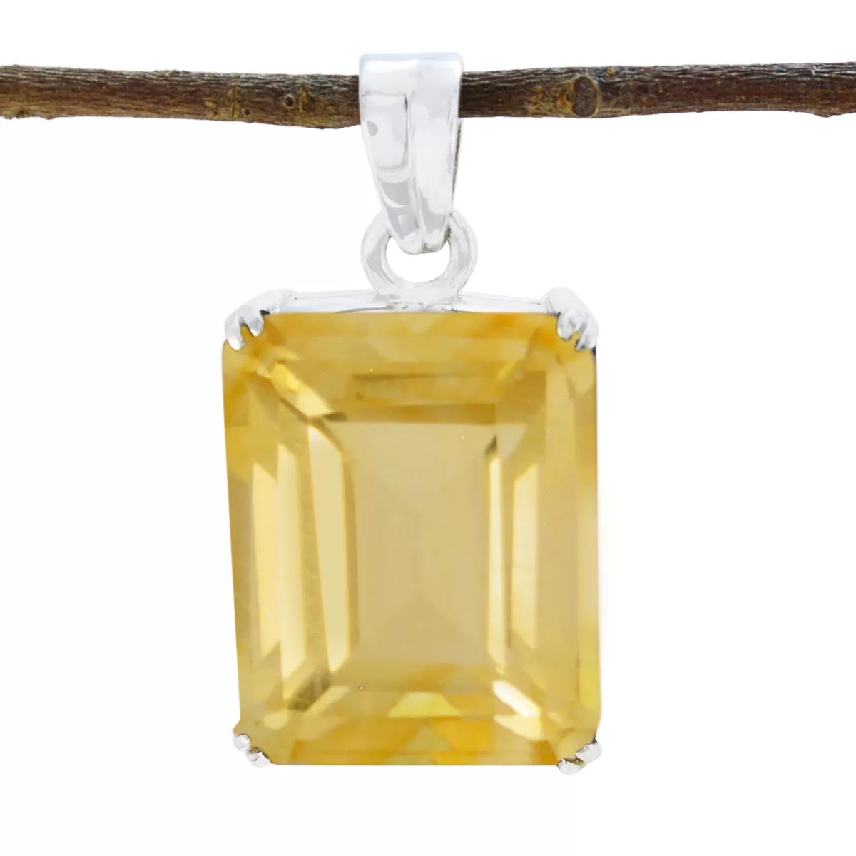 Riyo Attractive Gems Octagon Faceted Yellow Citrine Solid Silver Pendant Gift For Anniversary