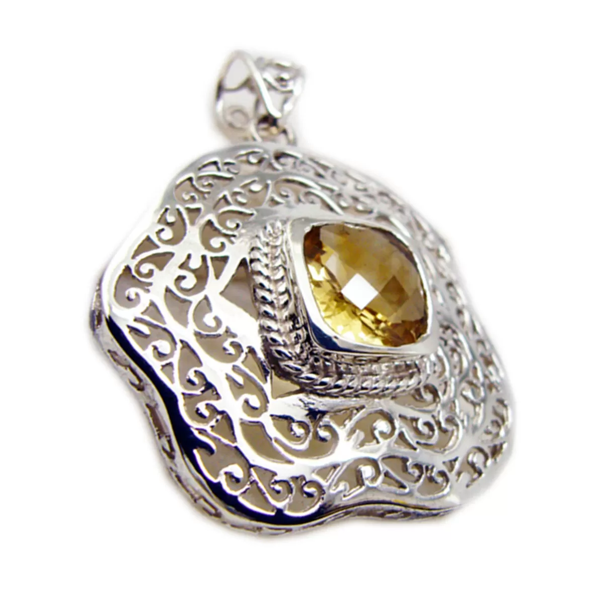 Riyo Attractive Gemstone Cushion Checker Yellow Citrine 996 Sterling Silver Pendant Gift For Girlfriend