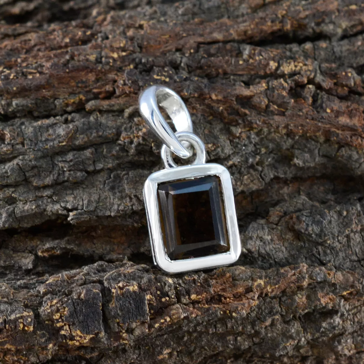 Riyo Beaut Gems Octagon Faceted Brown Smoky Quartz Silver Pendant Gift For Sister