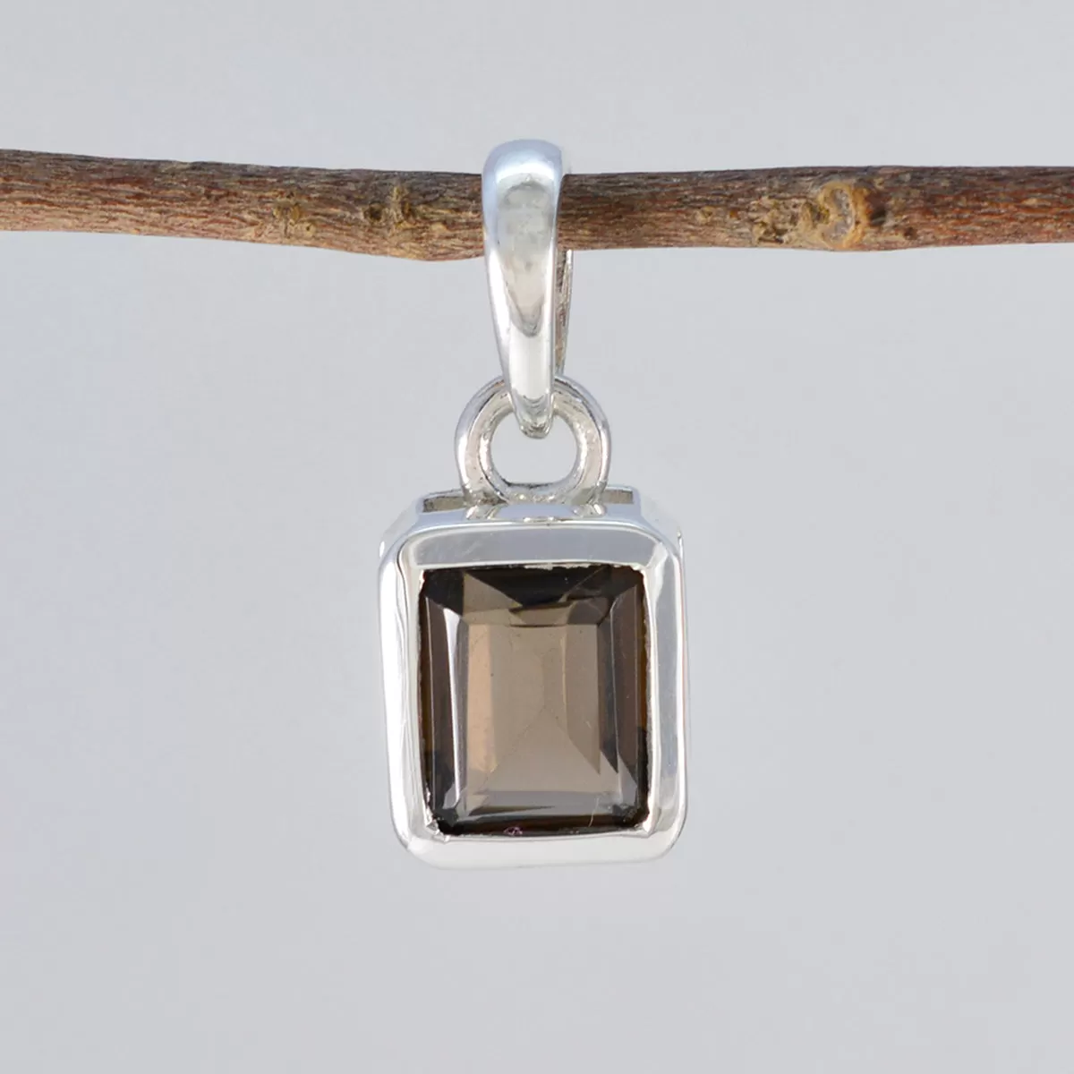 Riyo Beaut Gems Octagon Faceted Brown Smoky Quartz Silver Pendant Gift For Sister