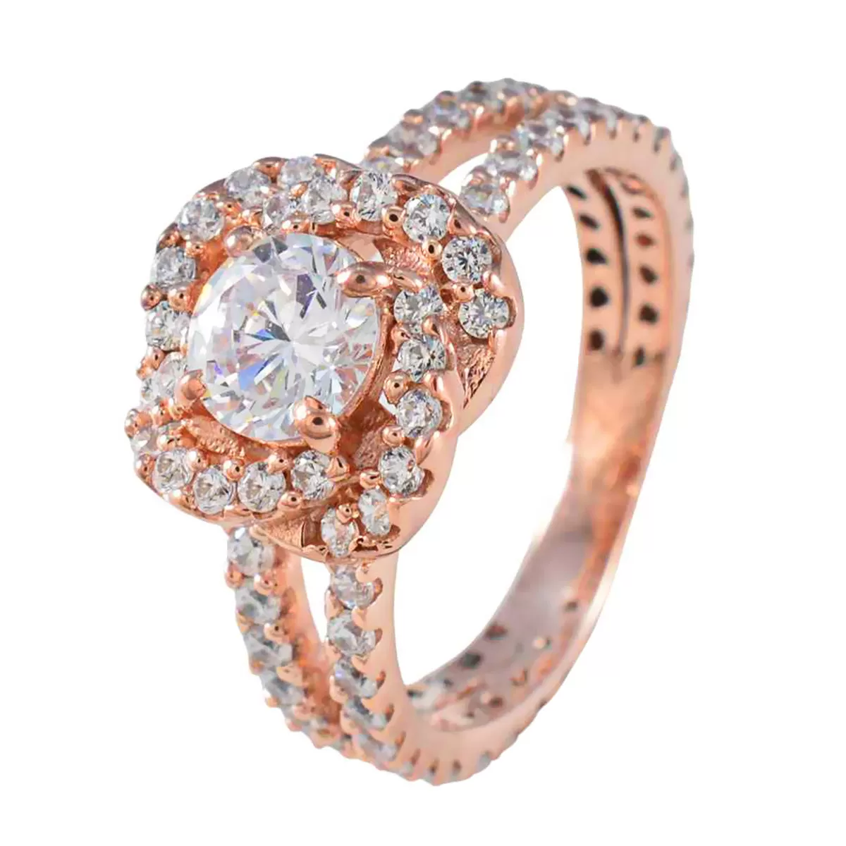 Riyo Complete Silver Ring With Rose Gold Plating White CZ Stone Round Shape Prong Setting Custom Jewelry Easter Ring