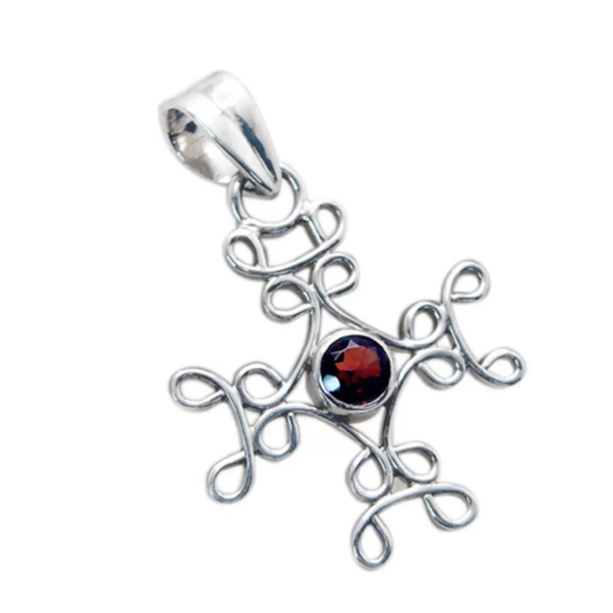 Riyo Drop Gems Round Faceted Red Garnet Solid Silver Pendant Gift For Good Friday