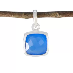 Riyo Elegant Gems Cushion Checker Blue Blue Chalcedony Silver Pendant Gift For Wife