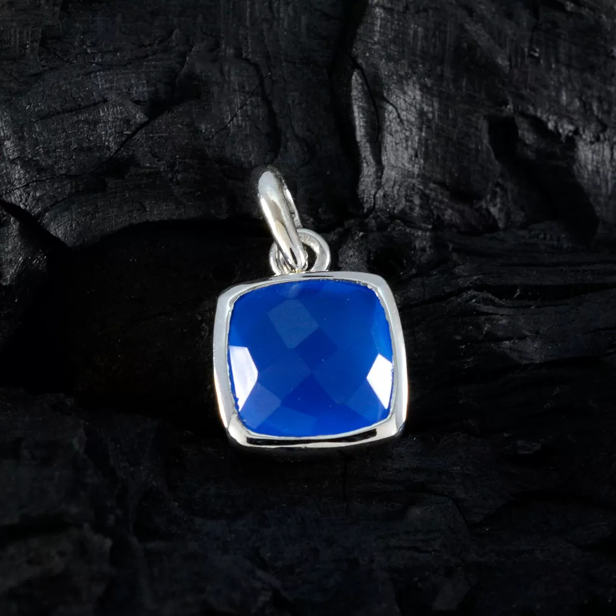 Riyo Elegant Gems Cushion Checker Blue Blue Chalcedony Silver Pendant Gift For Wife