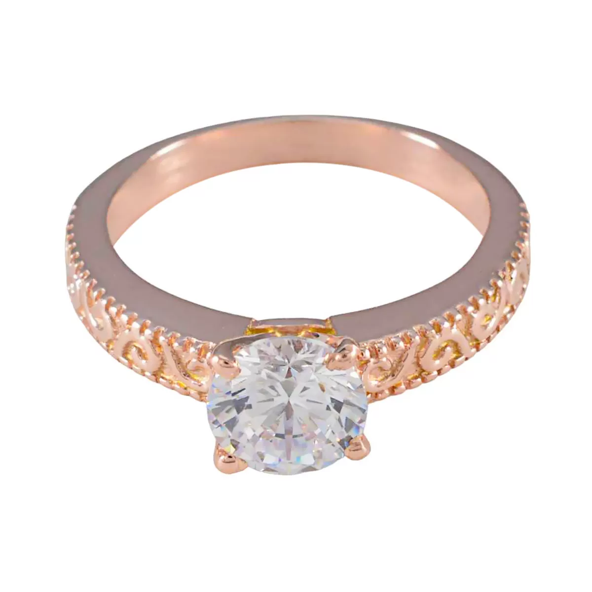 Riyo Extensive Silver Ring With Rose Gold Plating White CZ Stone Round Shape Prong Setting Bridal Jewelry Birthday Ring