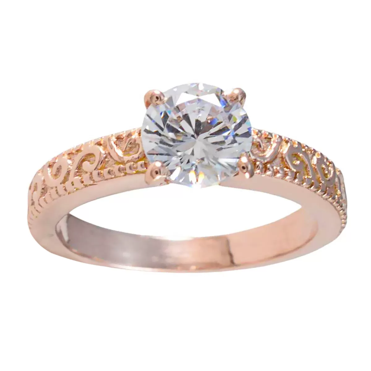 Riyo Extensive Silver Ring With Rose Gold Plating White CZ Stone Round Shape Prong Setting Bridal Jewelry Birthday Ring