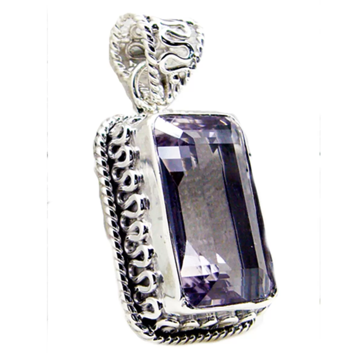 Riyo Genuine Gems Octogon Faceted Purple Amethyst Sterling Silver Pendants gift for wedding