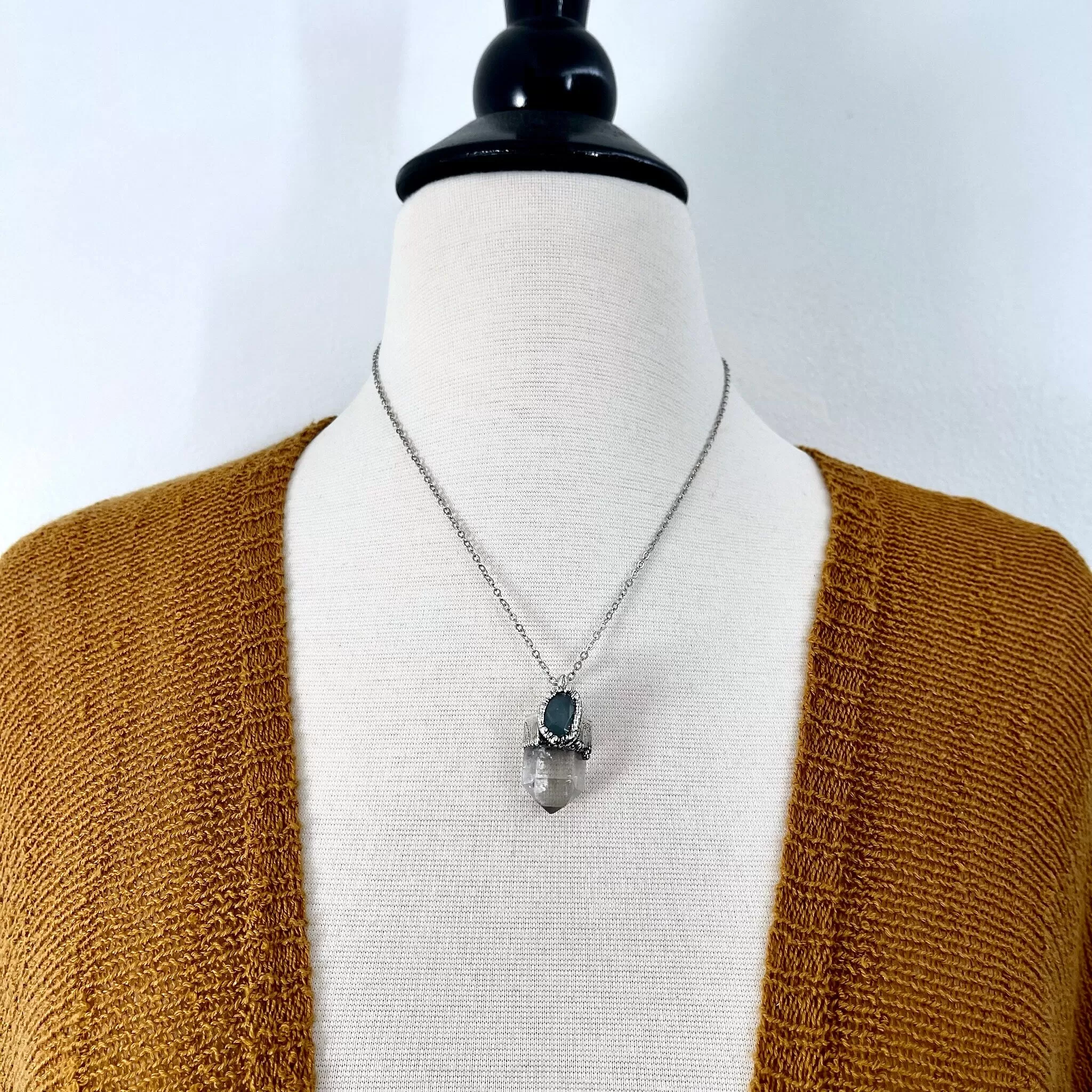 Rutilated Quartz and Blue Aquamarine Crystal Statement Necklace in Fine Silver / Foxlark Collection - One of a Kind /