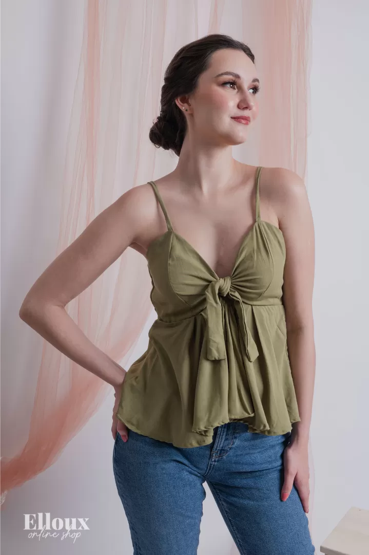 Sage Green Front Ribbon Tie Top