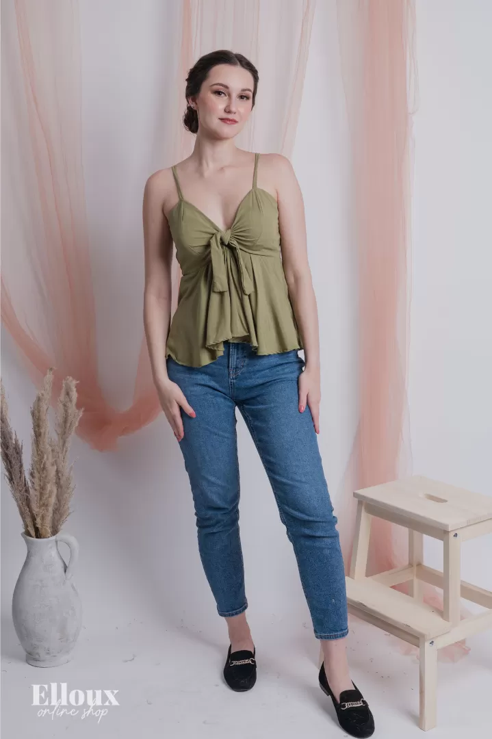 Sage Green Front Ribbon Tie Top