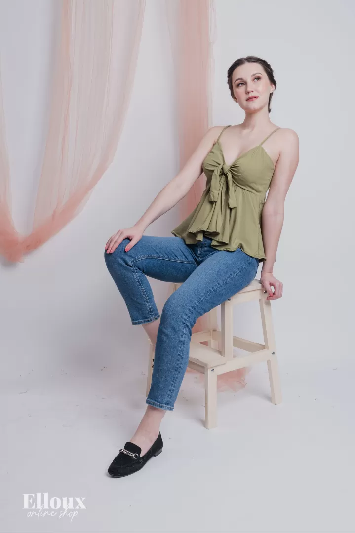 Sage Green Front Ribbon Tie Top