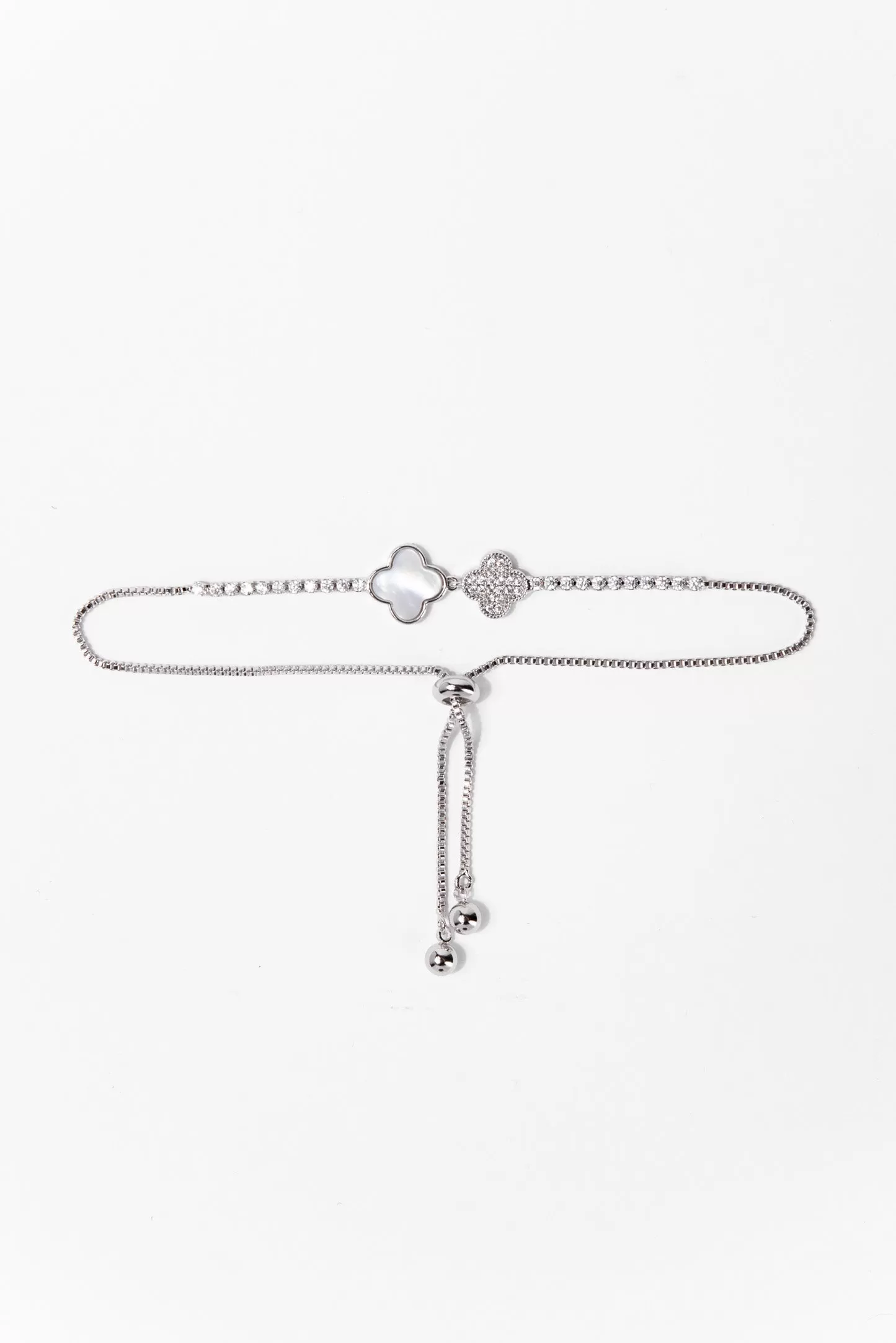 Scarlett Pearl Floral Bezzle Adjustable Bracelet - Silver