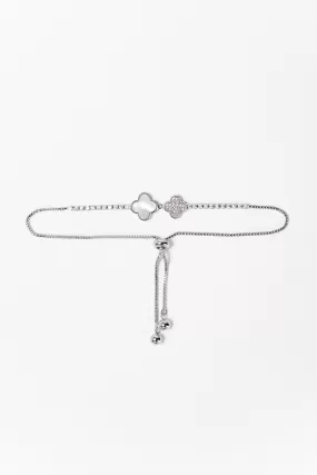 Scarlett Pearl Floral Bezzle Adjustable Bracelet - Silver