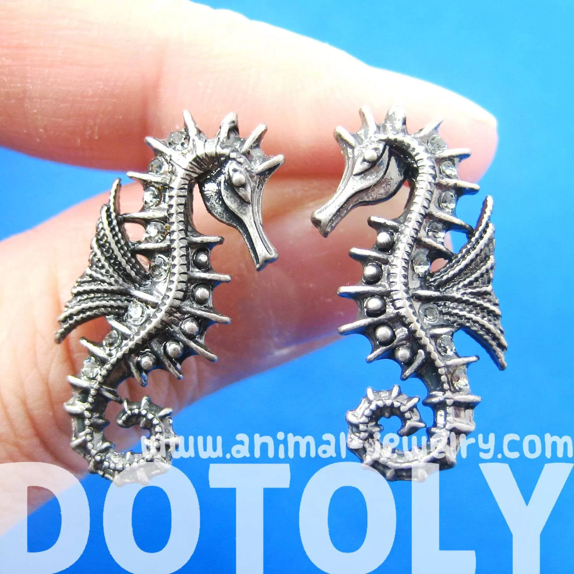 Seahorse Sea Animal Shaped Stud Earrings in Silver | Animal Jewelry