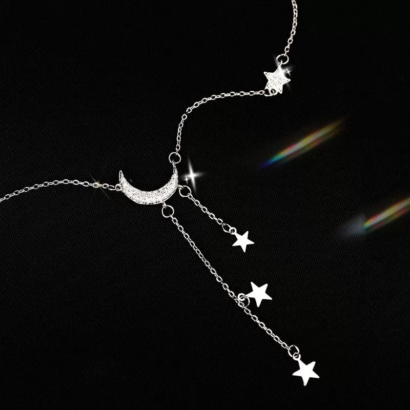 Silver Sterling Tassel Star Moon Pendant