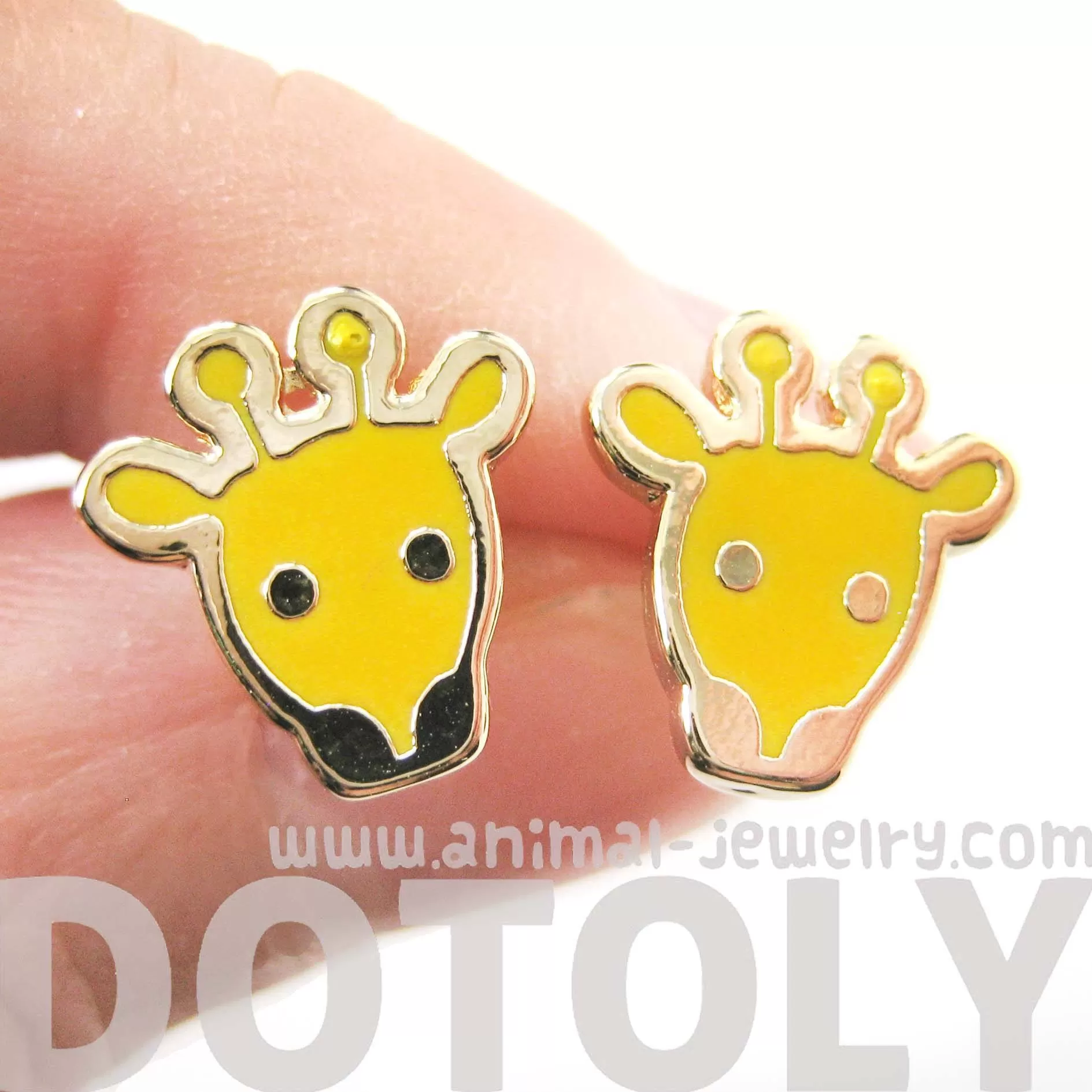 Simple Giraffe Shaped Animal Stud Earrings in Yellow | DOTOLY