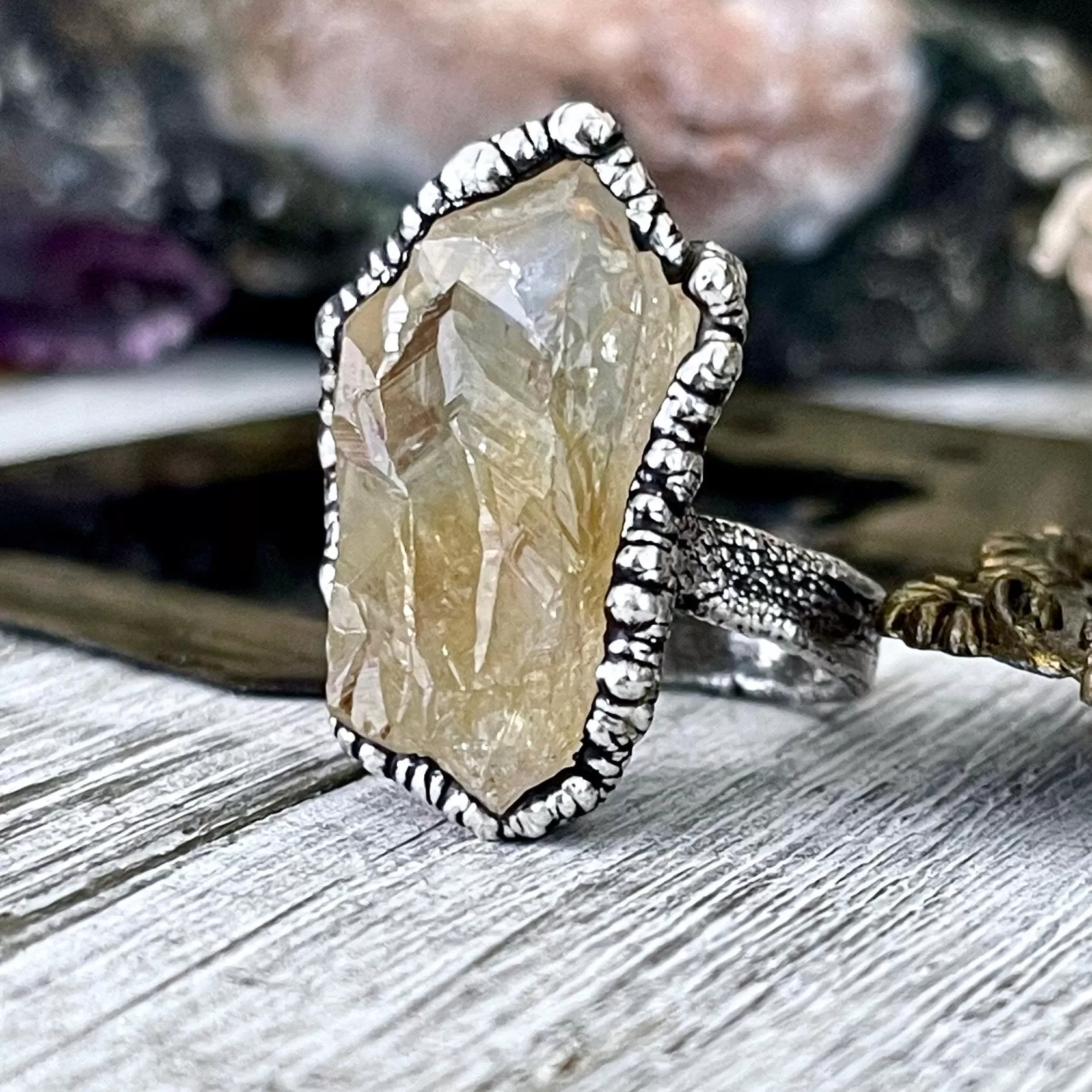 Size 6 Raw Citrine Crystal Point Ring Set in Fine Silver  / Foxlark Collection - One of a Kind