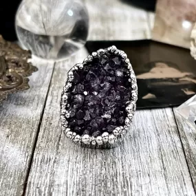 Size 7.5 Big Raw Amethyst Purple Crystal Ring in Fine Silver / Foxlark Collection - One of a Kind