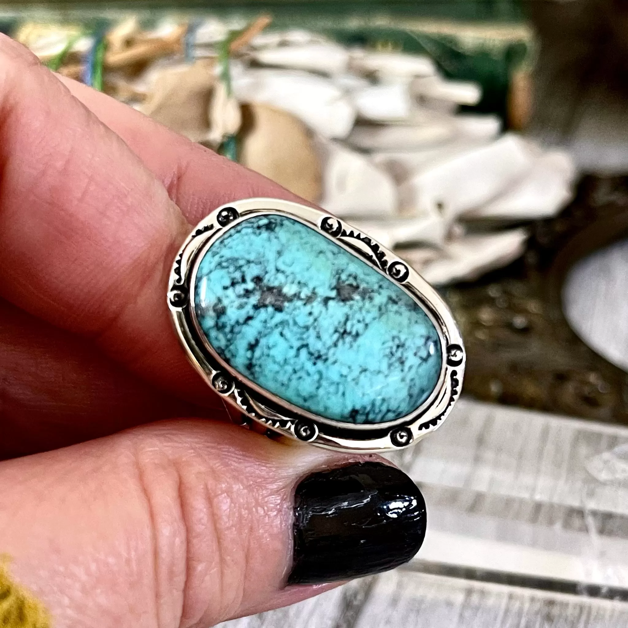 Size 9  Turquoise # 8 Statement Ring Set in Sterling Silver / Curated by FOXLARK Collection