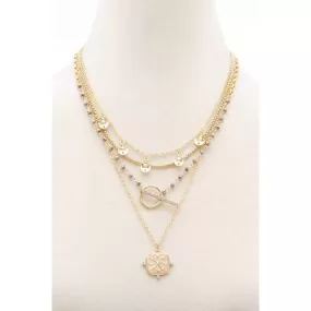 Square Shape Toggle Beaded Layered Necklace