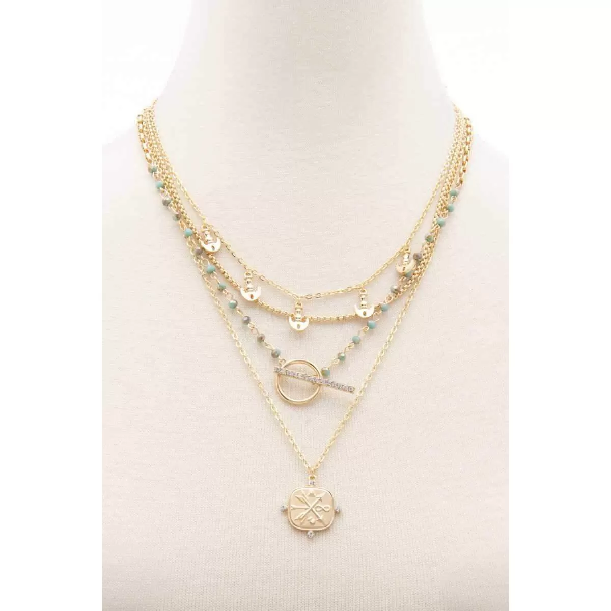 Square Shape Toggle Beaded Layered Necklace