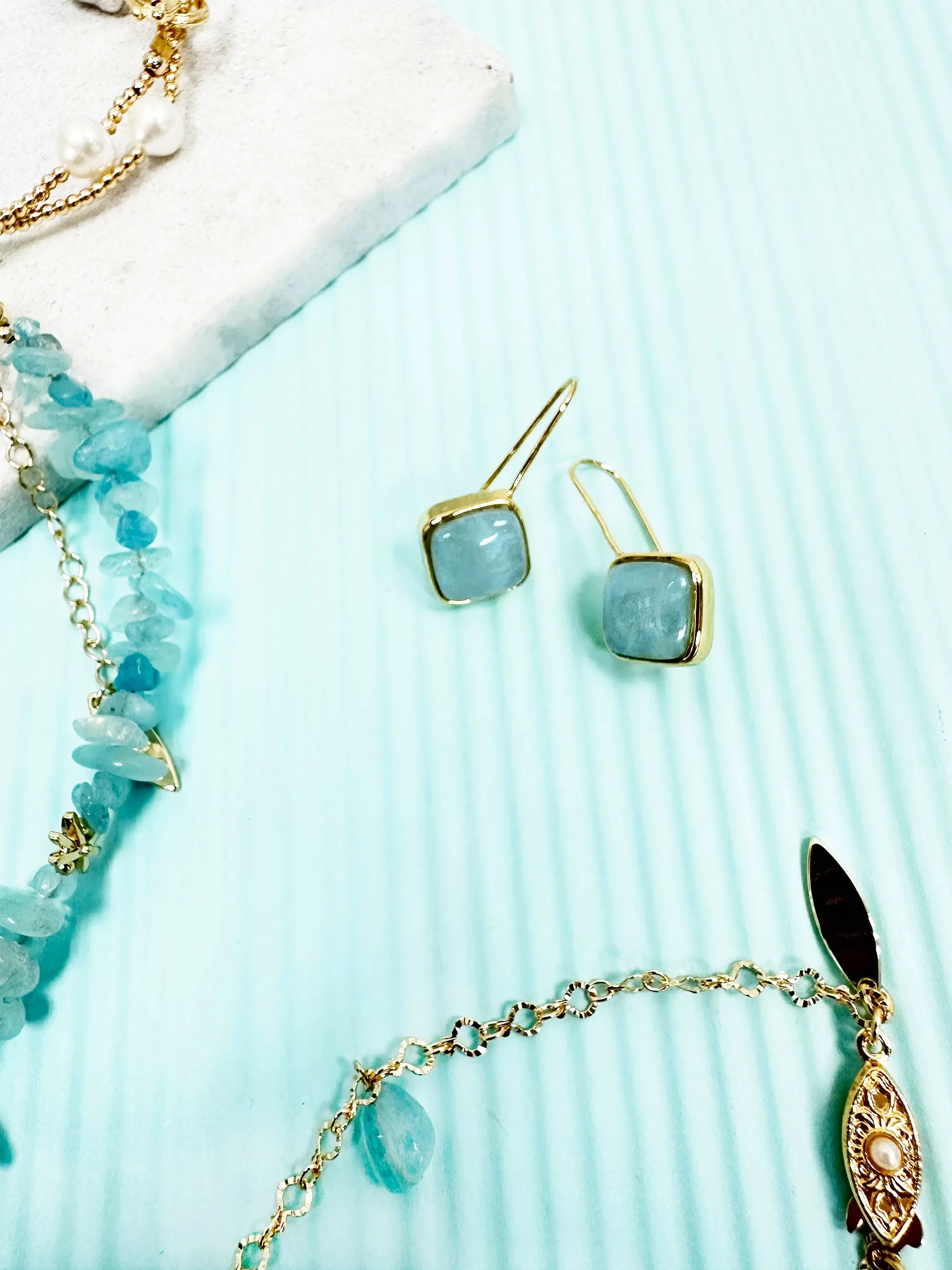 Square Shaped Aquamarine Hook Earrings LE021