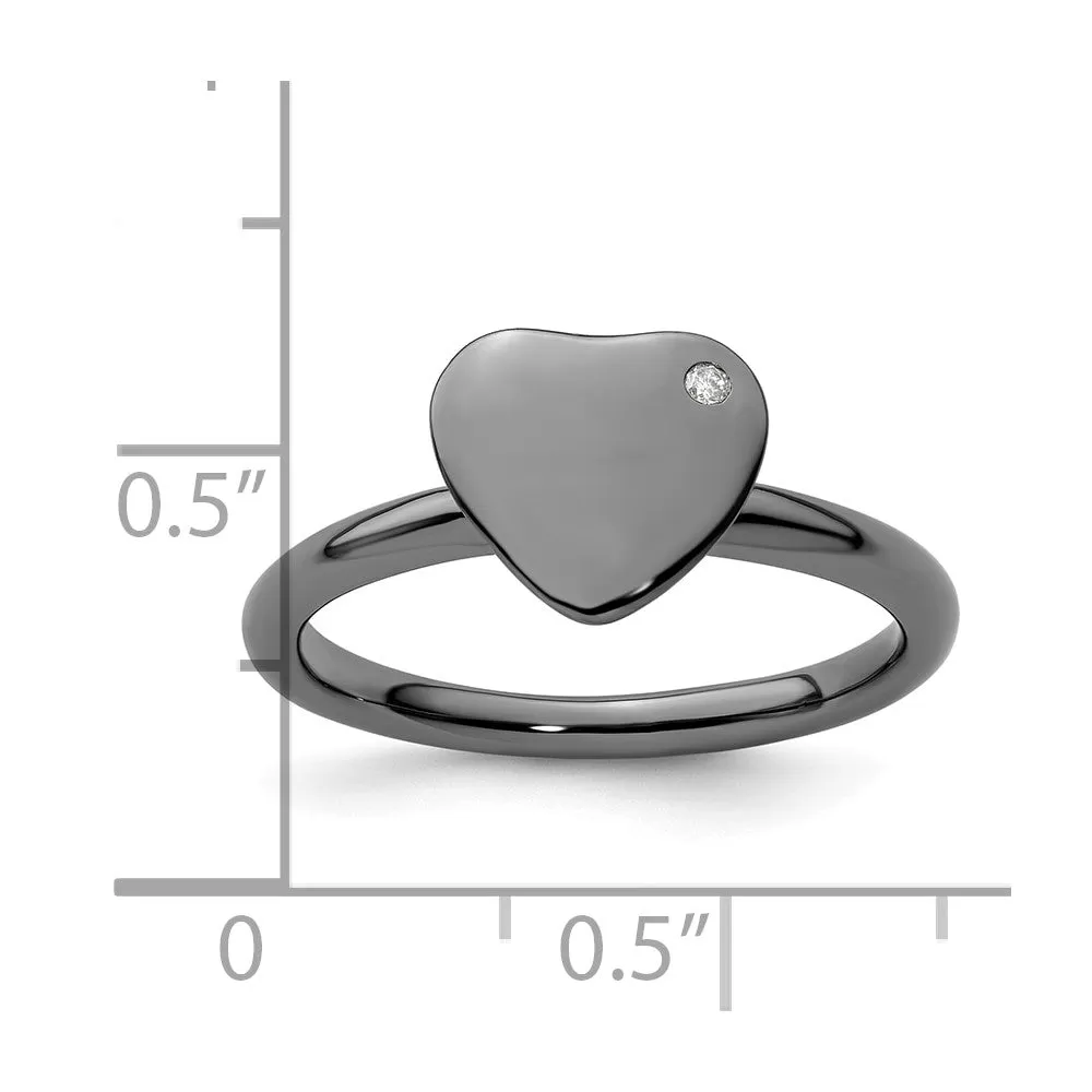 Stackable Expressions Ruthenium-Plated Heart Diamond Ring in Sterling Silver