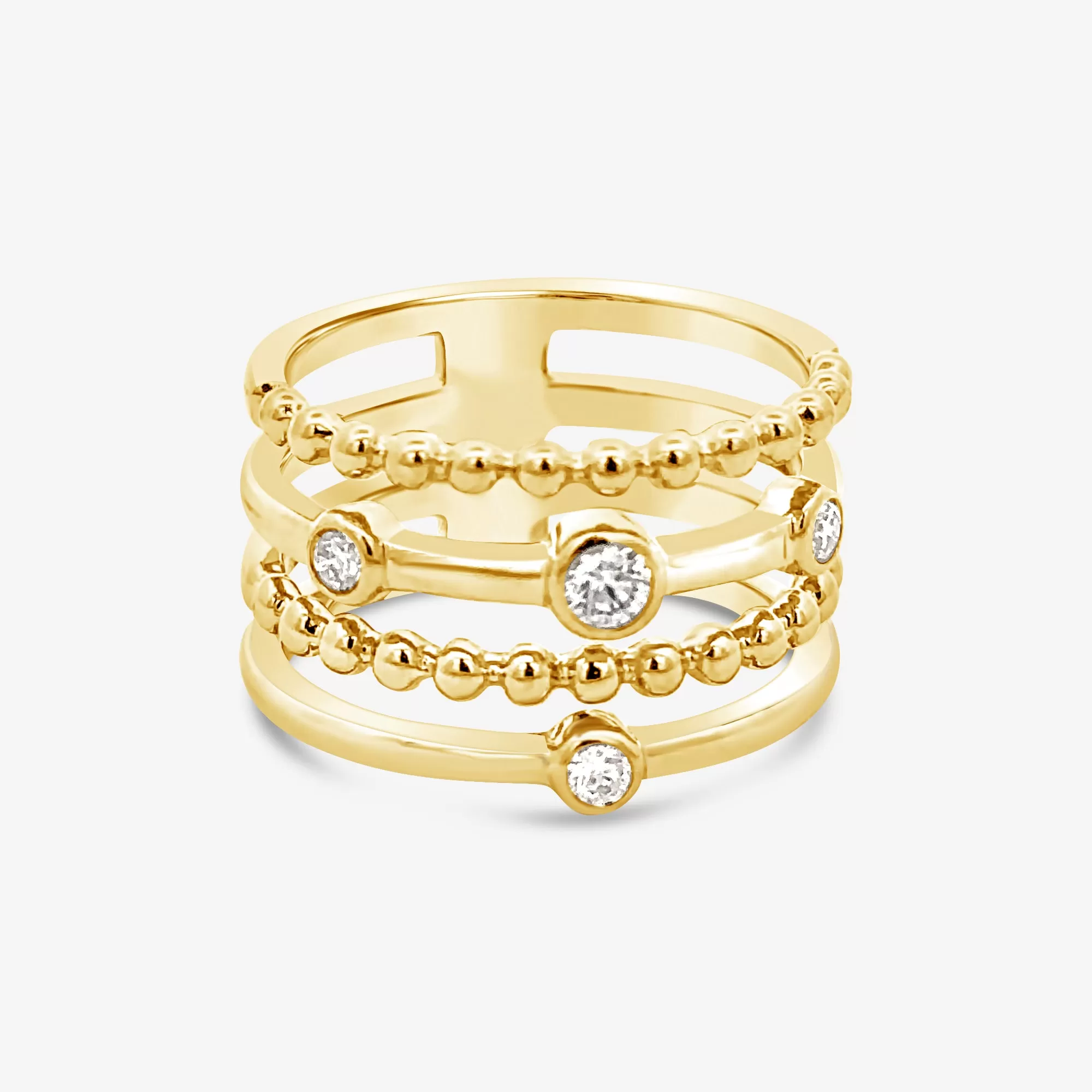 Stacked In Place Bezel Diamond 4 Row Ring