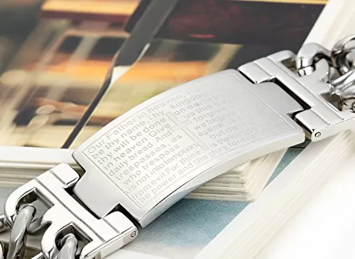 Stainless Steel ENGLISH Lord's Prayer Cross Link Bracelet 9