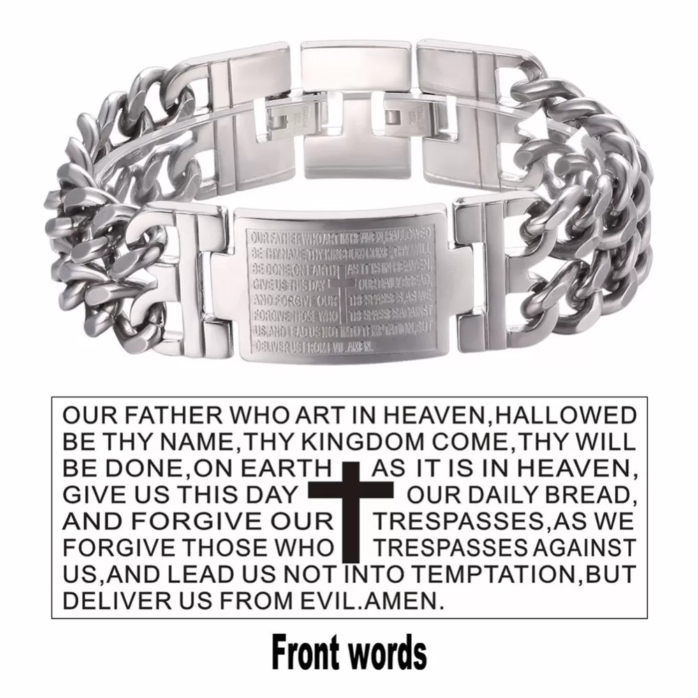 Stainless Steel ENGLISH Lord's Prayer Cross Link Bracelet 9