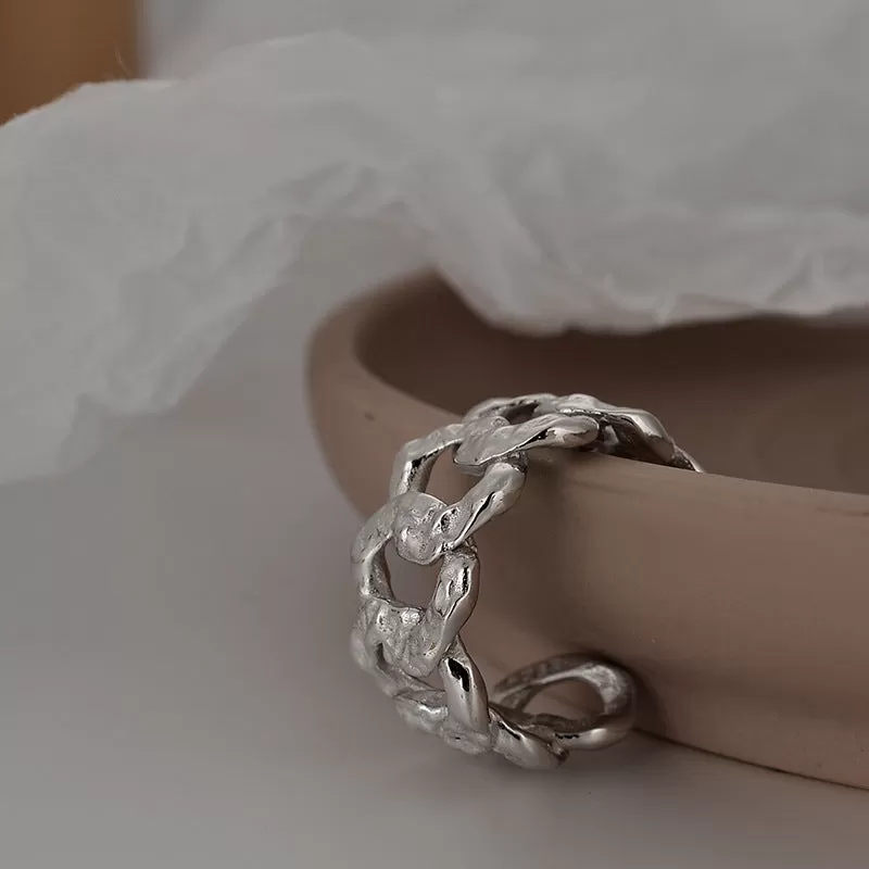 Sterling Silver Burnished Textured Chain Band Ring