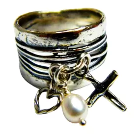 sterling silver dangle rings Cross ring , charms rings,  Christian ring, Israel silver ring jewelry