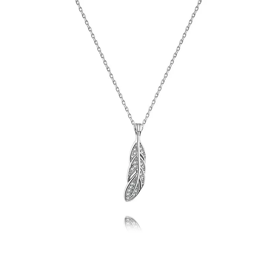 Sterling Silver Gold Plated Cubic Zirconia Leaf Feather Necklace