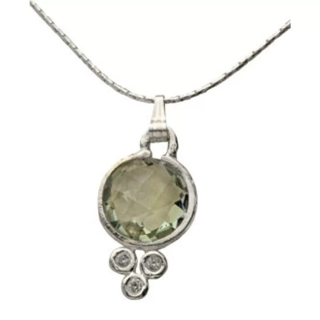 Sterling Silver Green Amethyst Necklace ,  with cz zircons