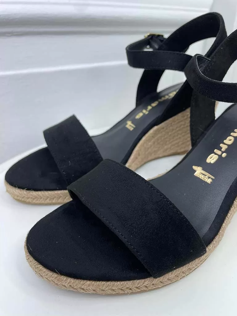 Tamaris Espadrille Wedge Sandals - Black