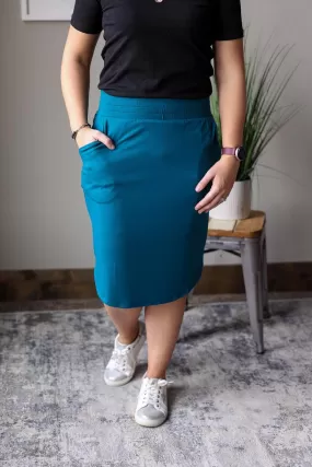 Teal Elastic Waist Tulip Hem Skirt