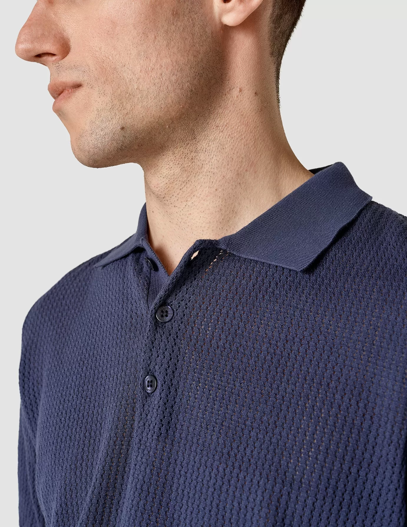 Textured Knitted Short Sleeve Polo Shirt Navy