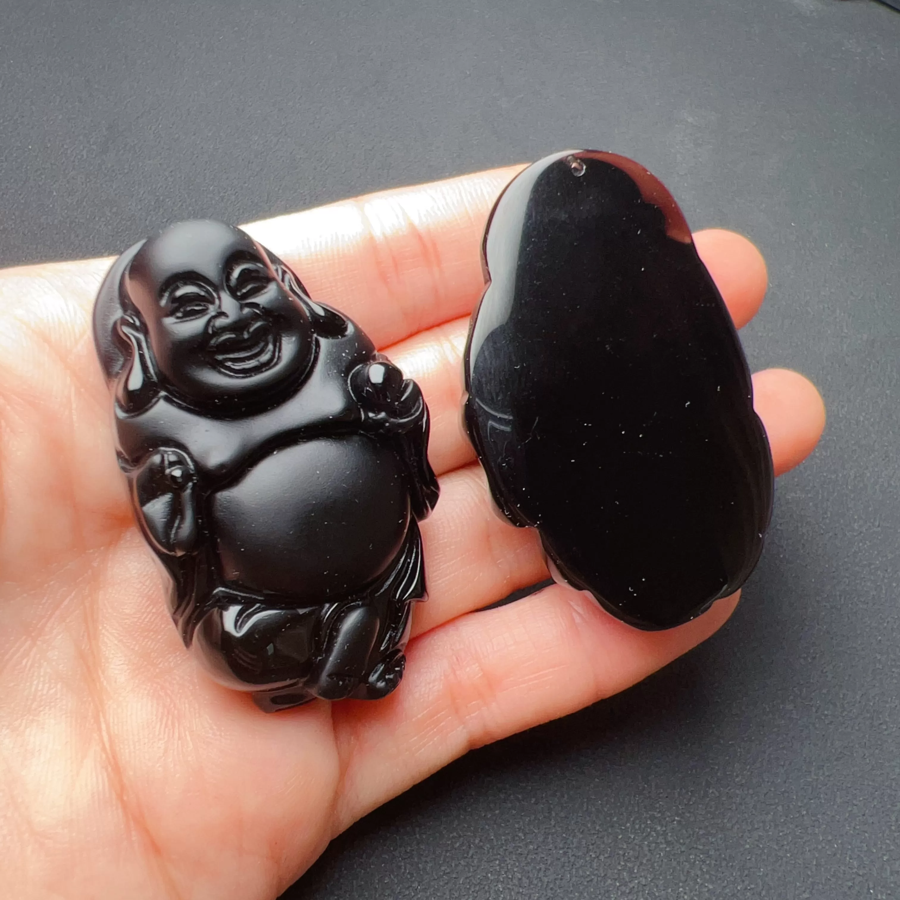 Top-quality Black Obsidian Happy Maitreya Buddha Pendants for DIY Jewelry Project