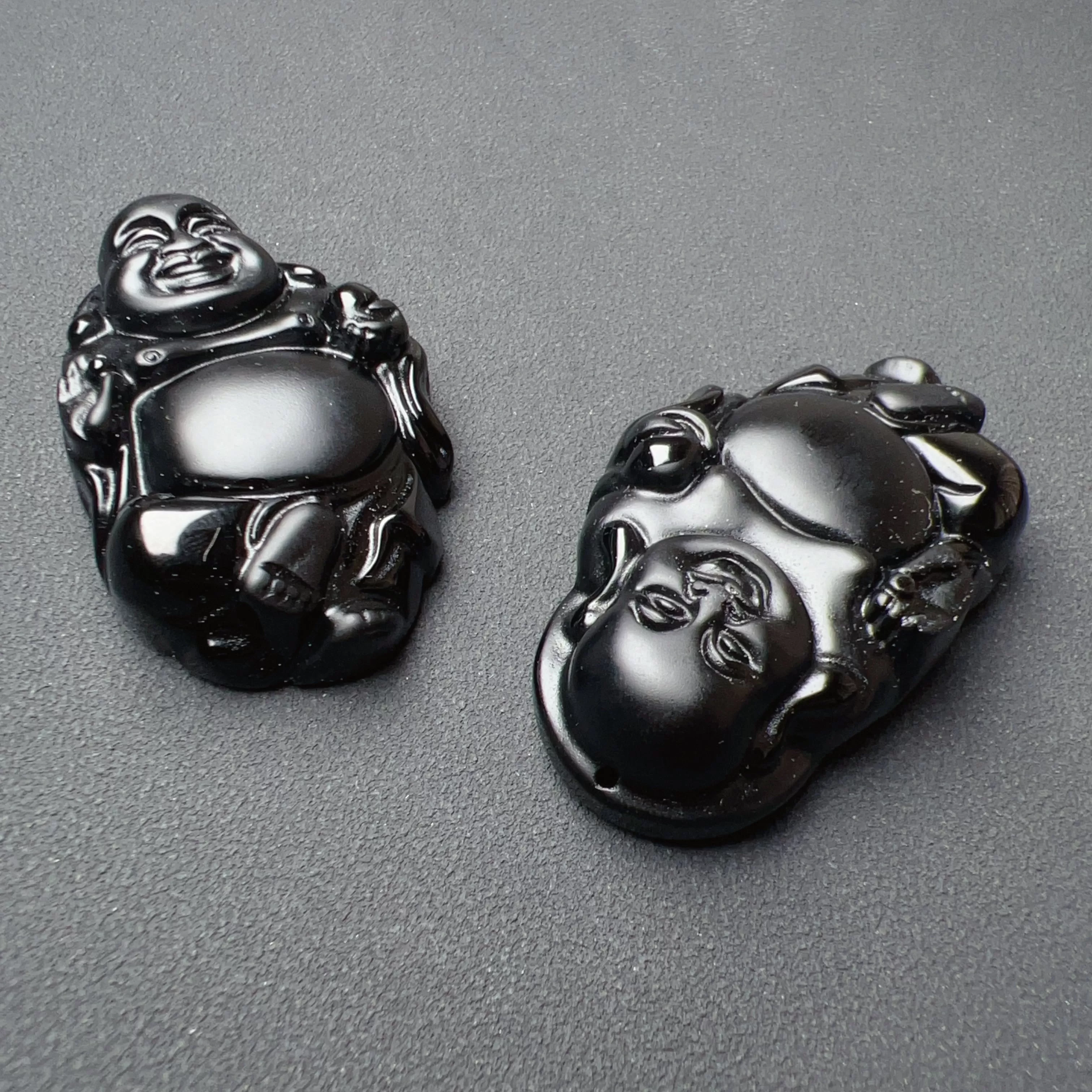 Top-quality Black Obsidian Happy Maitreya Buddha Pendants for DIY Jewelry Project