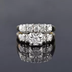 Vintage 14K Gold 1.75 CTW Diamond Wedding Engagement Ring Set