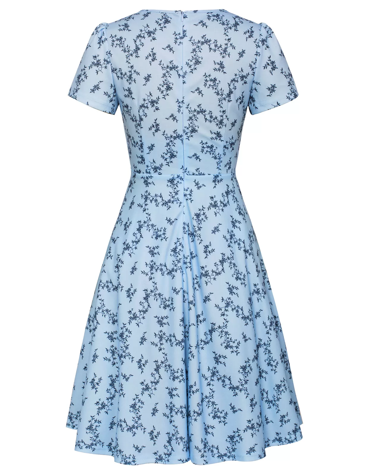 Vintage Cherry Pattern A-Line Swing Dress Keyhole Tie Dress Round Neck Work Dress Tea Dress